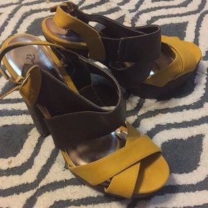 Brown and yellow shoes